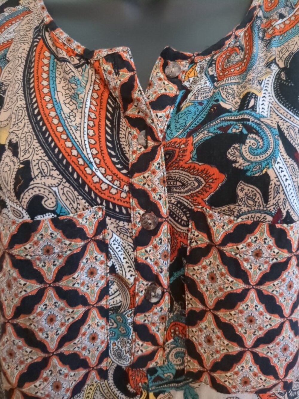 S Boho Fig & Flower 3/4 Sleeve Mini Dress Tunic Top - Picture 3 of 16
